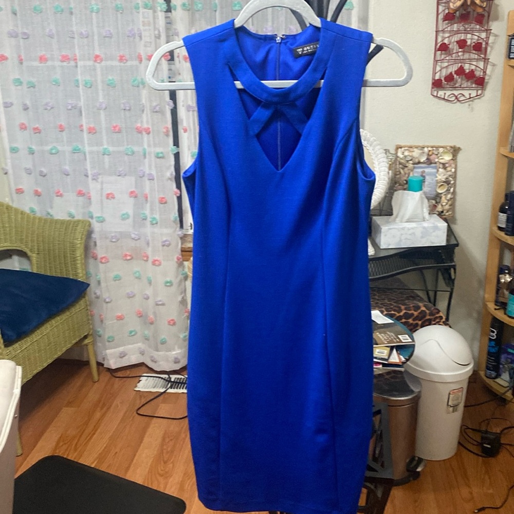 Vibrant Blue Guess dress cutout front, size 10.